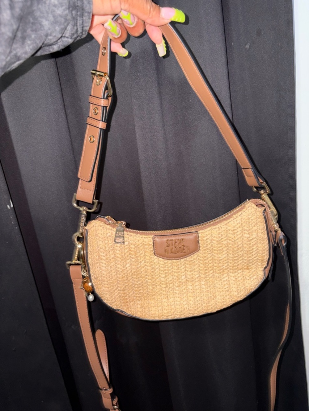 Steve Madden Tan Woven Crossbody with Adjustable Strap